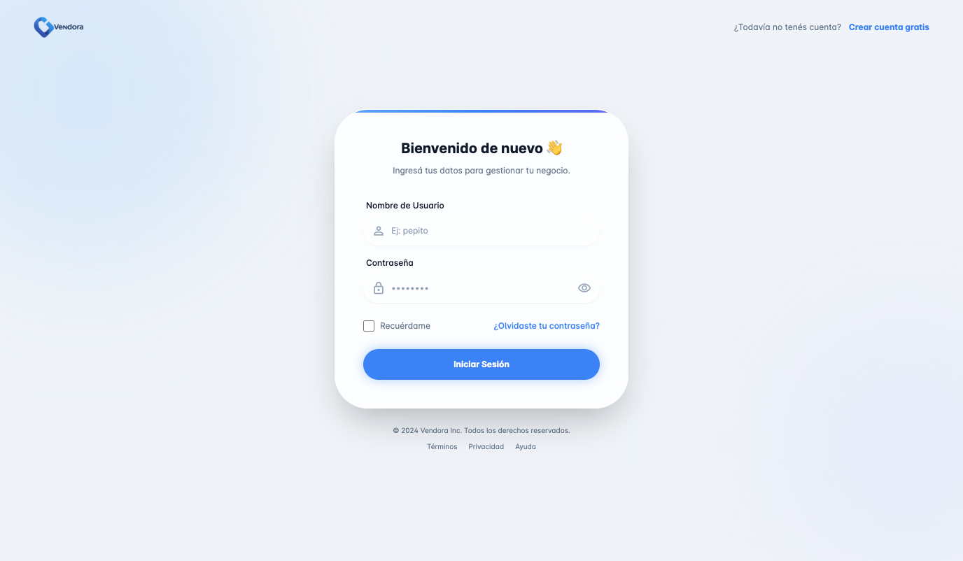 Iniciar Sesión en Vendora