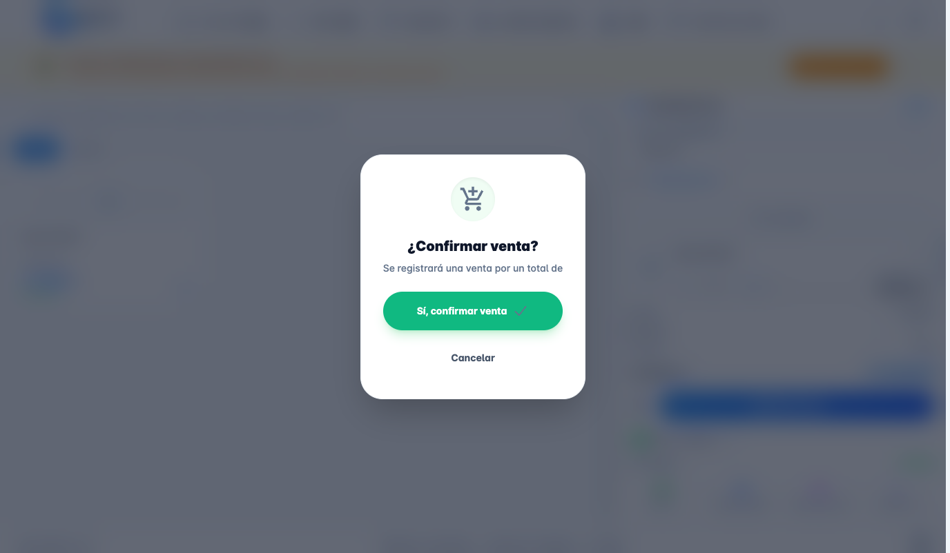 Modal de confirmación de venta