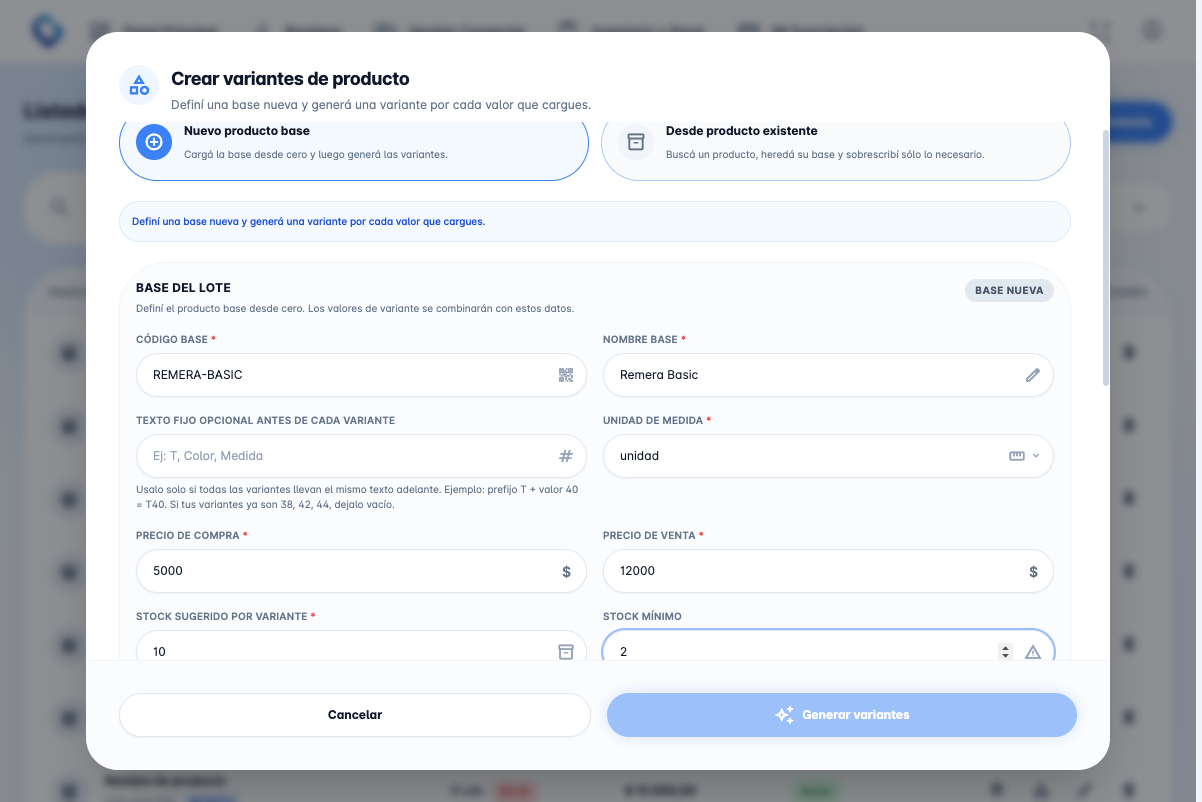 Carga de datos base